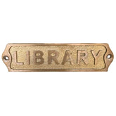 Antique style brass library door sign  with pre-drilled hole